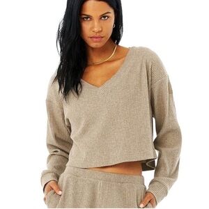 ALO Yoga Women's Beige V-Neck Sweater